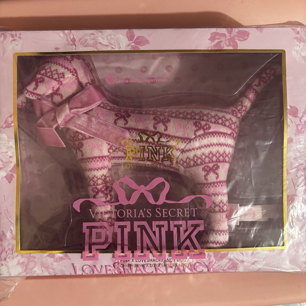 PINK X LoveShackFancy Medium Dog In Pretty Fair Isle Collectible Plush Puppy